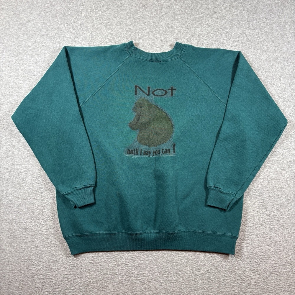 Vintage 90s Hanes Her Way Sweatshirt Large Teal Funny Animal Graphic Crewneck